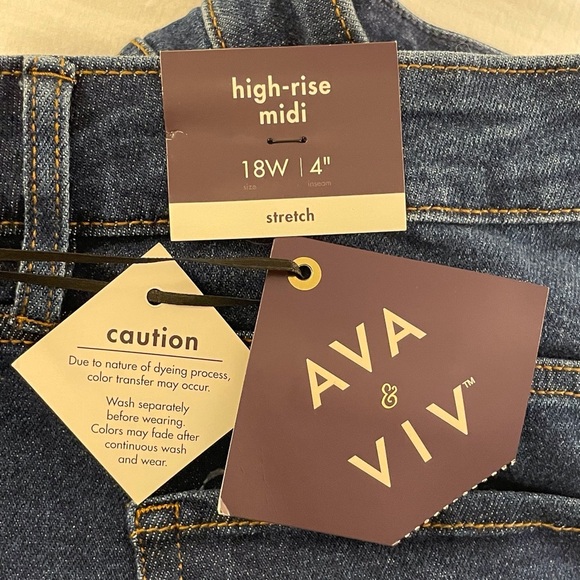 Ava & Viv High Rise Midi Jean Shorts Stretch Dark Wash Size 18W - Picture 10 of 12